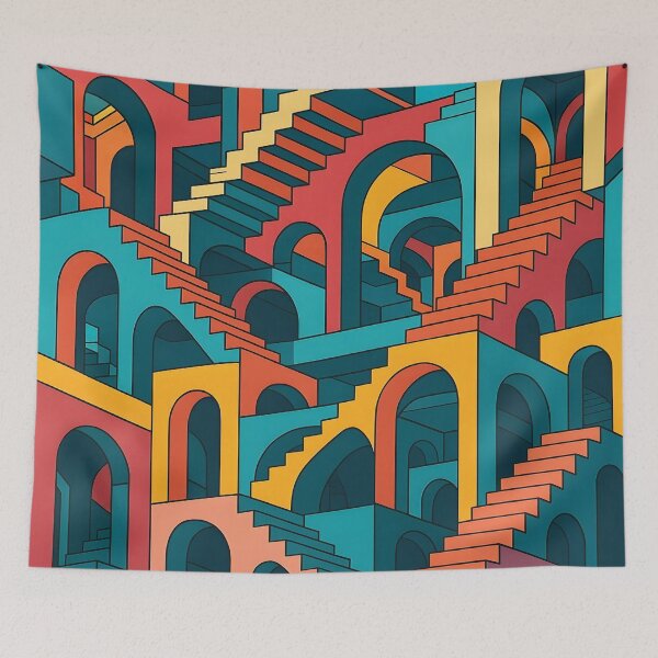 Item preview, Colorful Impossible Architecture | Escher-Inspired Optical Illusion Vector Art in 4K designed and sold by WAUZ.