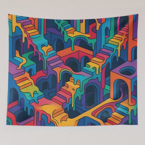 Item preview, Rainbow Melting Architecture | Trippy Escher-Style Staircase Optical Illusion in 4K Vector Art designed and sold by WAUZ.