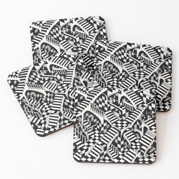 Item preview, Chess Pattern Impossible Architecture | Black & White Optical Illusion Art in Escher Style designed and sold by WAUZ.