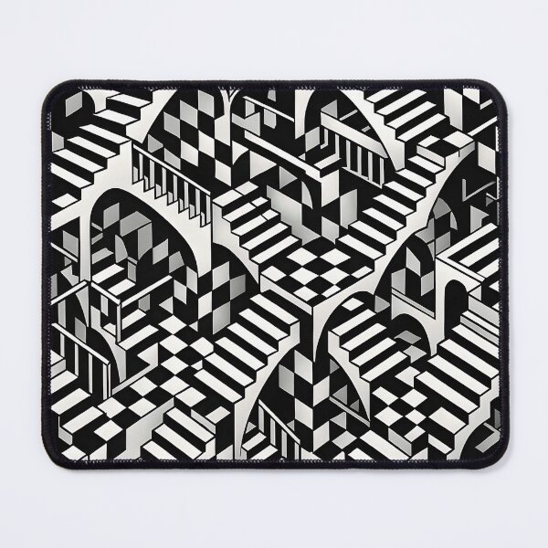 Item preview, Chess Pattern Impossible Architecture | Black & White Optical Illusion Art in Escher Style designed and sold by WAUZ.