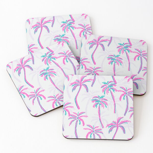 Item preview, Tropical Palms in Retro Palm Springs Style in pink &teal on white textured designed and sold by aneladesigns.