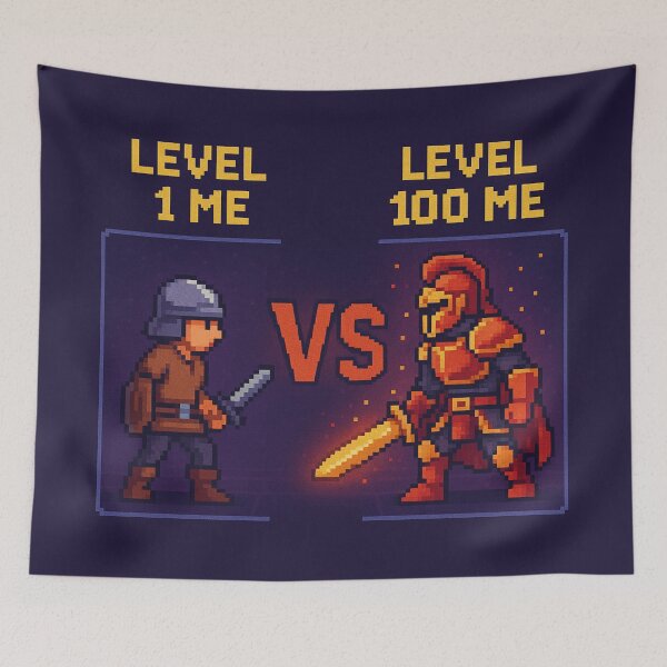 Artikelvorschau, Ich auf Level 1 vs. Ich auf Level 100 entworfen und verkauft von Nostalgia Zone.