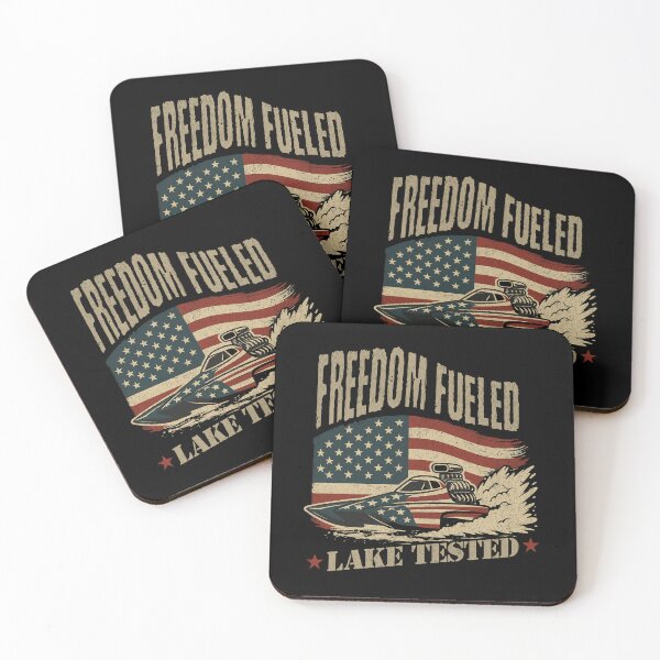 Item preview, Freedom Fueled Lake Tested USA American Flag Drag Boat Racing Patriotic Watercraft Jet Boat American Lake Racing designed and sold by CarantinedChaos.