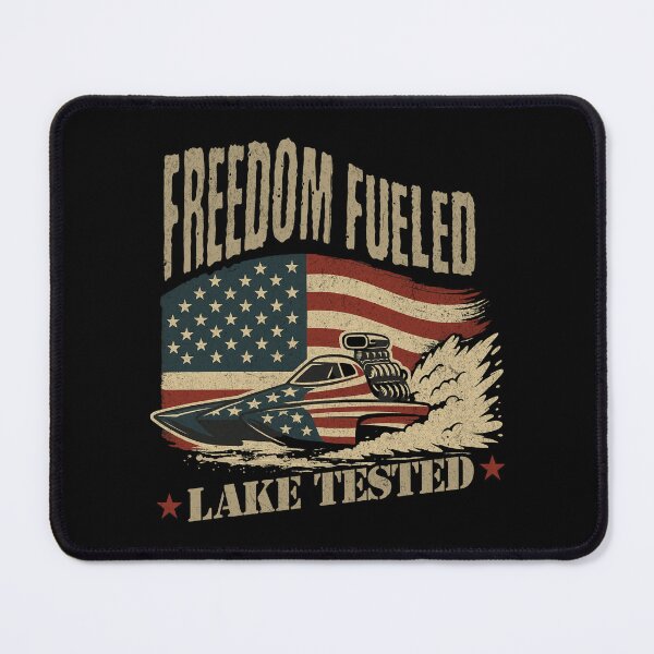 Item preview, Freedom Fueled Lake Tested USA American Flag Drag Boat Racing Patriotic Watercraft Jet Boat American Lake Racing designed and sold by CarantinedChaos.