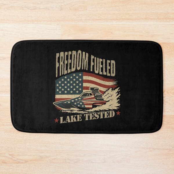 Item preview, Freedom Fueled Lake Tested USA American Flag Drag Boat Racing Patriotic Watercraft Jet Boat American Lake Racing designed and sold by CarantinedChaos.