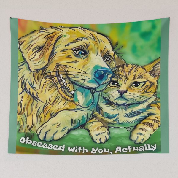 Item preview, Obsessed with You Actually – Funny Dog and Cat Art designed and sold by gleefulme.