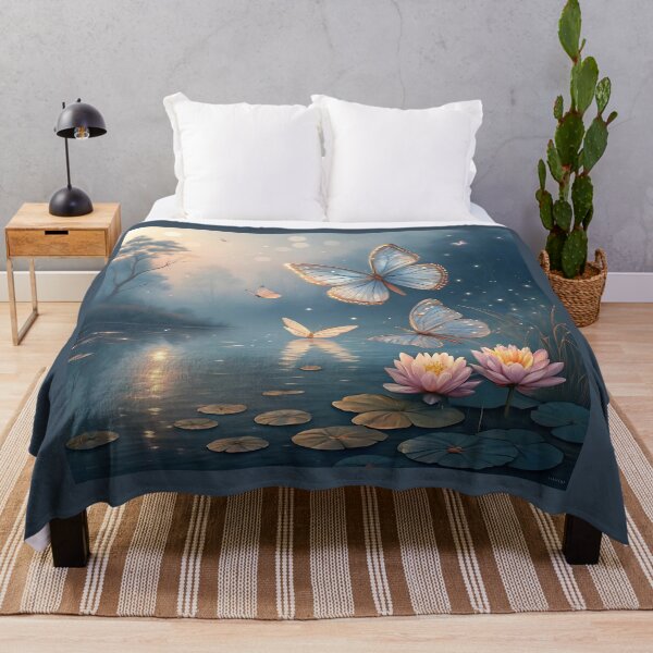 Item preview, Ethereal Lotus Butterflies - Dreamy Misty Lake Art designed and sold by VA Design.