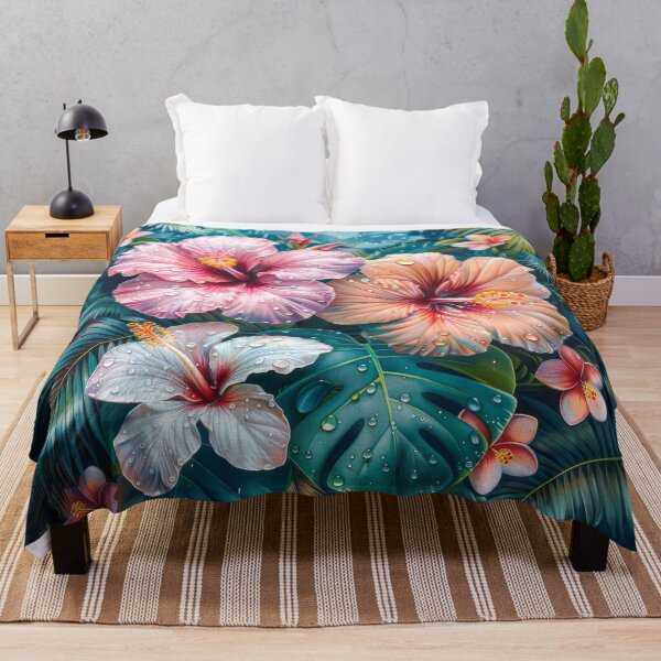 Item preview, Tropical Hibiscus Bloom with Dewdrops, Vibrant Floral Art designed and sold by MargaretWiktor.