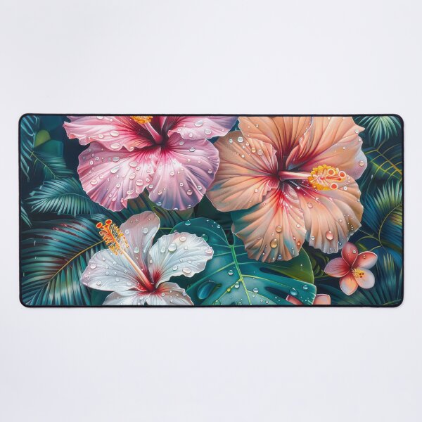 Item preview, Tropical Hibiscus Bloom with Dewdrops, Vibrant Floral Art designed and sold by MargaretWiktor.