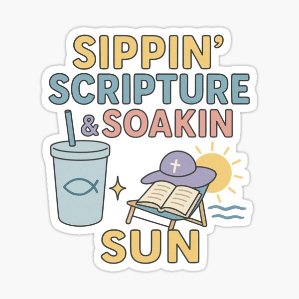 Aperçu de l'œuvre Siroter des Écritures et profiter du soleil – Christian Summer Faith Design créée et vendue par BlessedHandsDesigns.