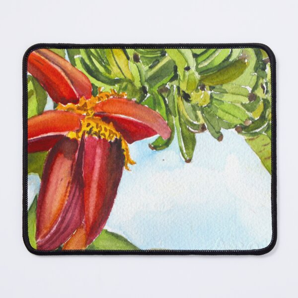 Item preview, Tropical Vitality – Banana Plant with Green Fruit & Red Flower Watercolor designed and sold by PinkRhinoArt.