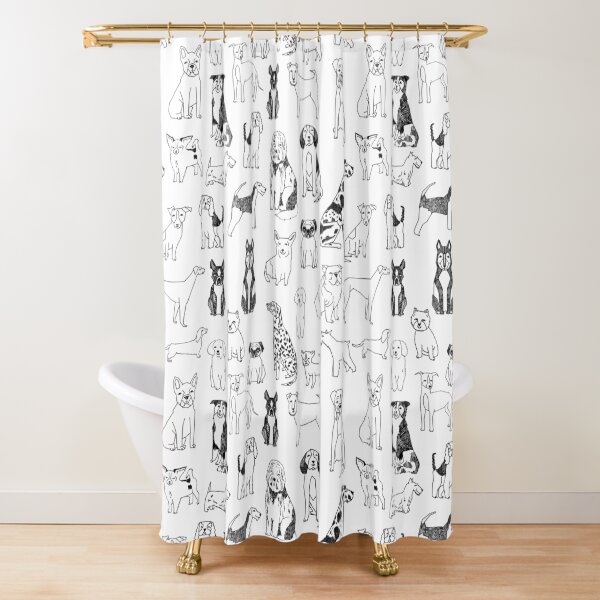Cute Dog Breed Pattern - Funny Puppy Illustration on White Shower Curtain