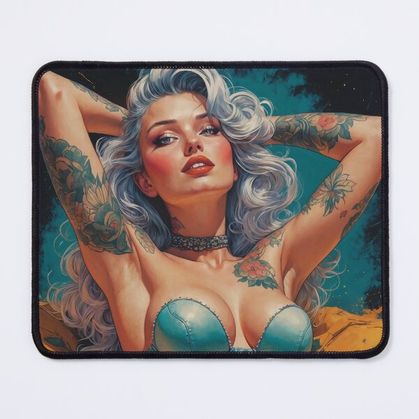 Item preview, Silver Haired Pin-Up Floral Tattoo Leather Outfit designed and sold by elissiart.