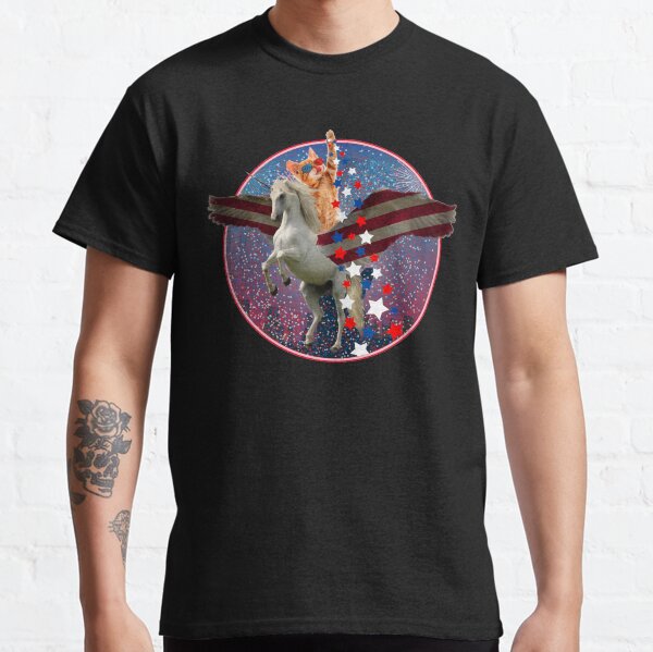 Meowica 4th of July Shirt Unicorn Cat American Flag Classic T-Shirt
