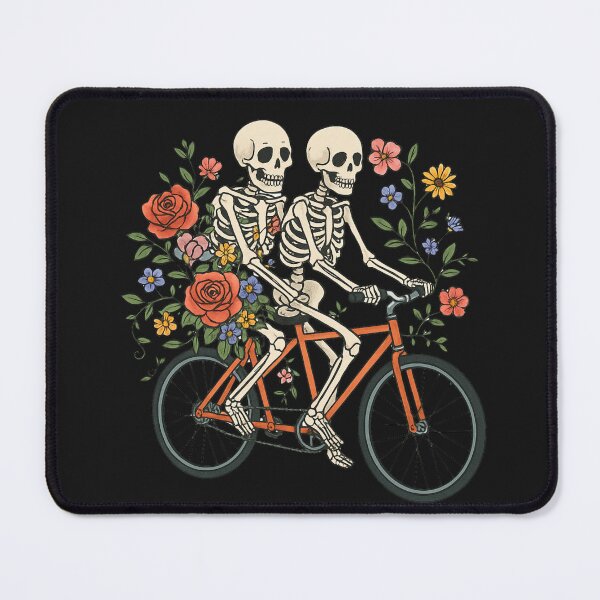 Item preview, "Skeleton Couple on Bicycle with Floral Vines – Romantic Gothic Minimalist Art" designed and sold by ColorSplash123.