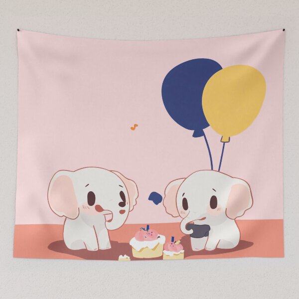 Item preview, Kawaii Baby Elephants with Balloons and Sweets – Cute Cartoon Style designed and sold by PaintbrushPlace.