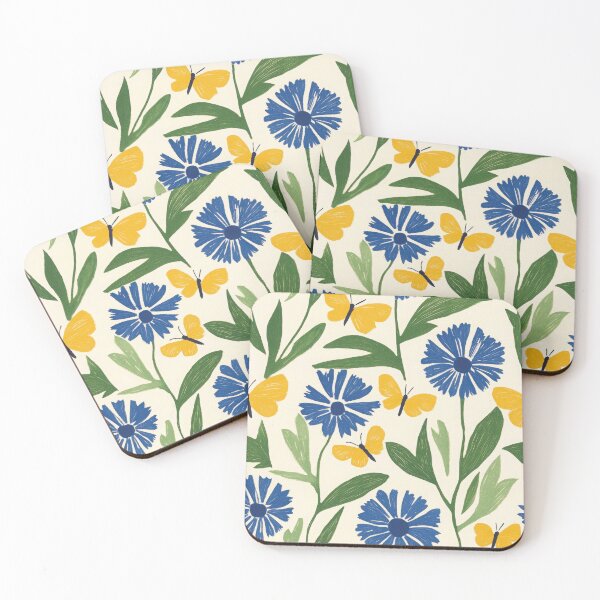 Item preview, Blue Cornflowers, Yellow Butterflies, and Green Leaves (Seamless Pattern) designed and sold by dawnleblanc55.