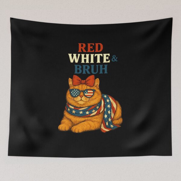 Item preview, Red White Bruh Funny Cat Forth Of July 4th American Flag Men designed and sold by diyoor.