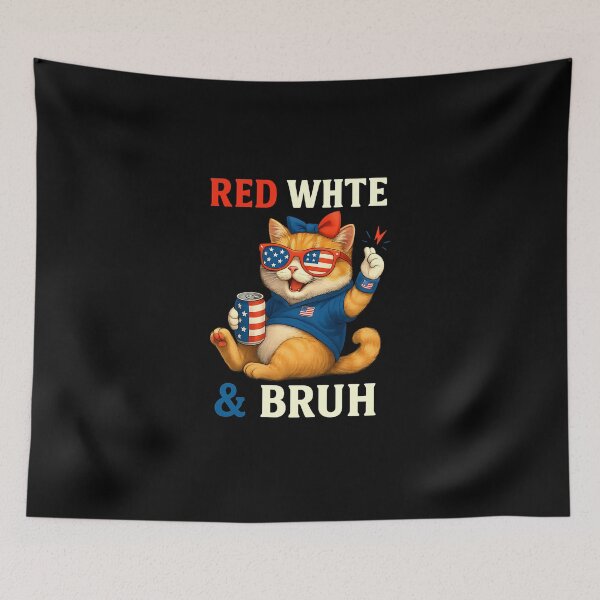 Item preview, Red White Bruh Funny Cat Forth Of July 4th American Flag Men designed and sold by diyoor.