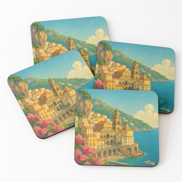 Item preview, Amalfi Coast Duomo with Bougainvillea and Cliffside Homes designed and sold by Places On Earth.