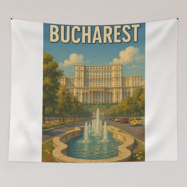 Item preview, Bucharest Palace of the Parliament with Boulevard Fountain designed and sold by Places On Earth.