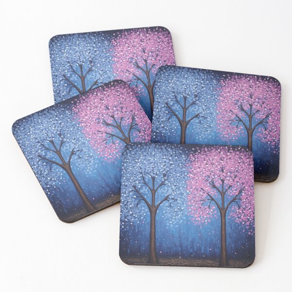 Item preview, Pink and Blue Blossom Trees at Night – Dreamy Abstract Nature Art designed and sold by PaintbrushPlace.