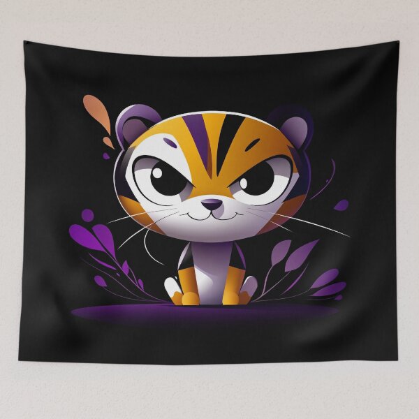 Item preview, Cute Fierce Tiger Cub – Bold Kawaii Animal on Black Background designed and sold by PaintbrushPlace.
