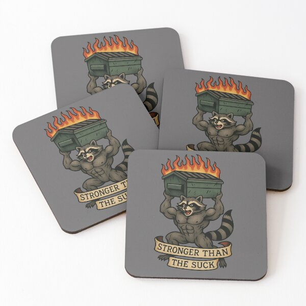 Item preview, Stronger Than the Suck – Feral Gym Raccoon Dumpster Fire Art designed and sold by TrashCultSupply.