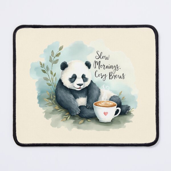 Item preview, Slow Mornings, Cozy Brews - Cute Panda & Coffee designed and sold by Brewtiful Style.