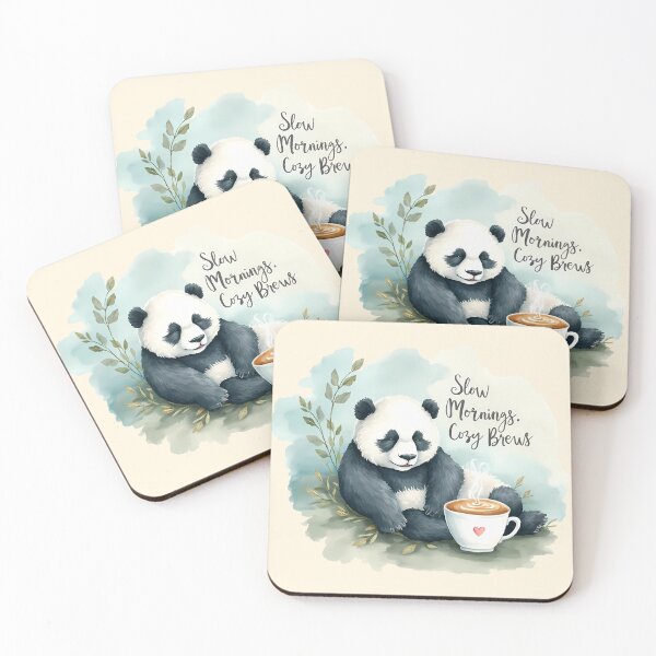 Item preview, Slow Mornings, Cozy Brews - Cute Panda & Coffee designed and sold by Brewtiful Style.