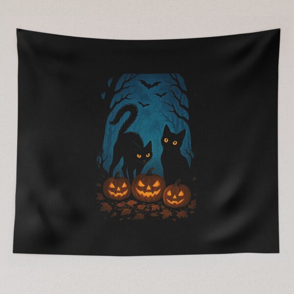 Item preview, Black Cats with Pumpkins under Full Moon on Halloween Cat designed and sold by MOHITSALVI.