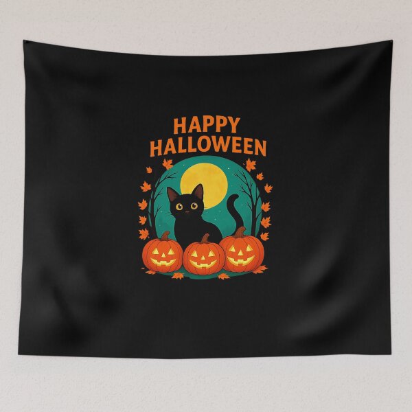 Item preview, Black Cats with Pumpkins under Full Moon on Halloween designed and sold by MOHITSALVI.