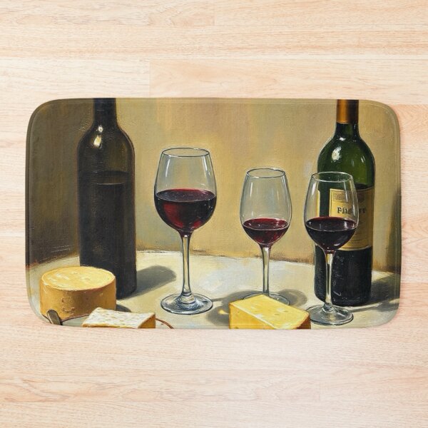 Item preview, Vintage French Still Life | Wine and Cheese on Stone Table  designed and sold by CARRAANN.