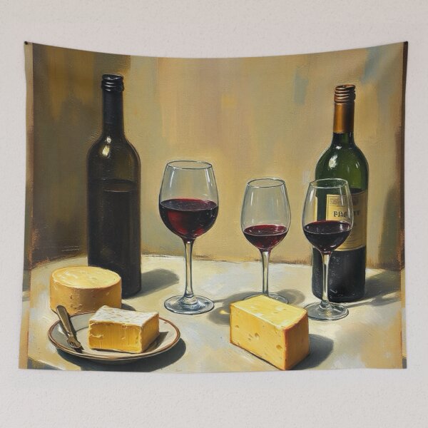 Item preview, Vintage French Still Life | Wine and Cheese on Stone Table  designed and sold by CARRAANN.