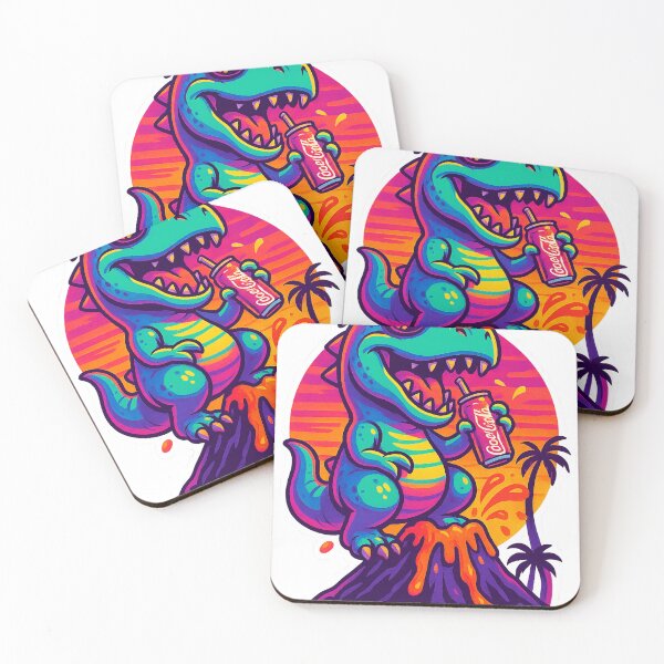 Item preview, Funny dinosaur volcano art neon retro coca cola parody designed and sold by Aecplaza.