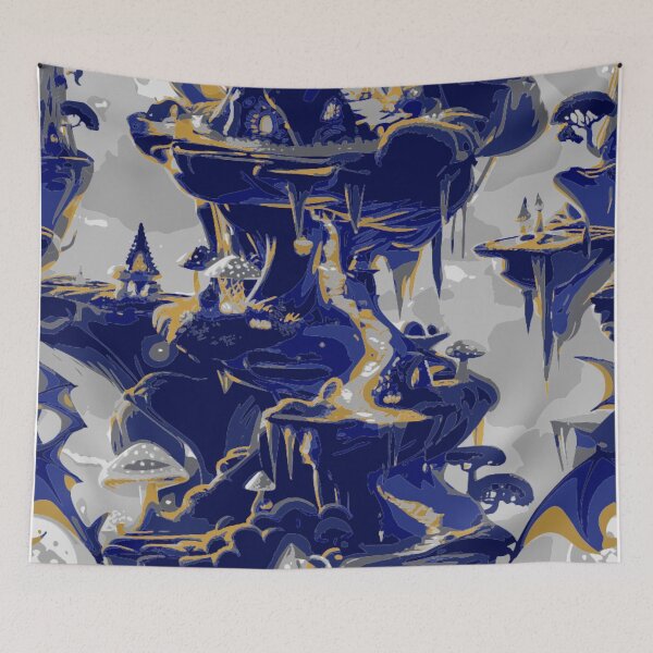 Item preview, Floating Mushroom Village – Fantasy Dreamscape Pattern designed and sold by LuxuryApparels.