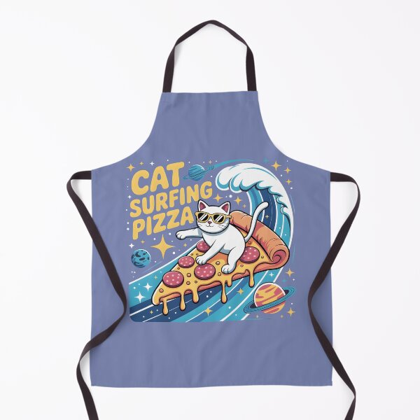 Item preview, Cat surfing in pizza galaxy designed and sold by Kawaii Nest.