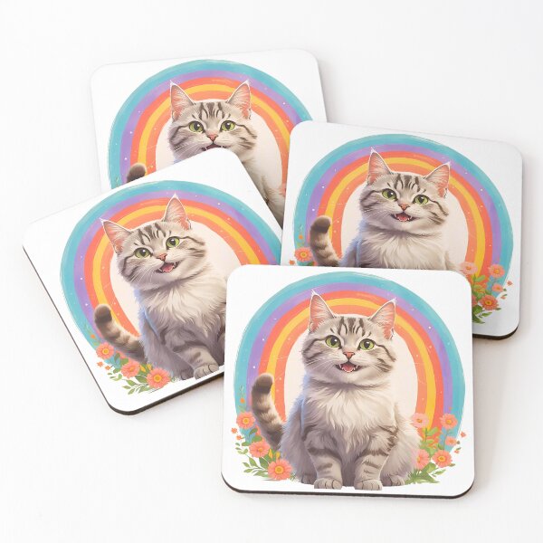 Item preview, Boho Rainbow Silver Tabby Cat – Whimsical Retro Cat Art designed and sold by Fredster1966.