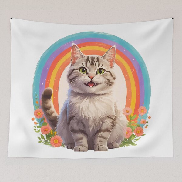 Item preview, Boho Rainbow Silver Tabby Cat – Whimsical Retro Cat Art designed and sold by Fredster1966.