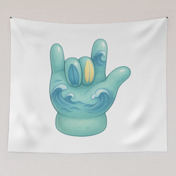 Item preview, ASL I Love You Surf Glove – Ocean Wave Summer Surfboard Art designed and sold by momo9981.