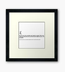 Windows 10 error message blue screen black font Framed Print