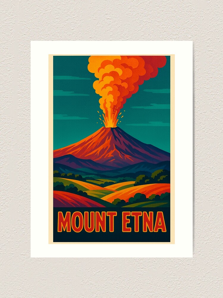 Mount Etna Travel Poster | Digital Retro Pop Art of Sicily's