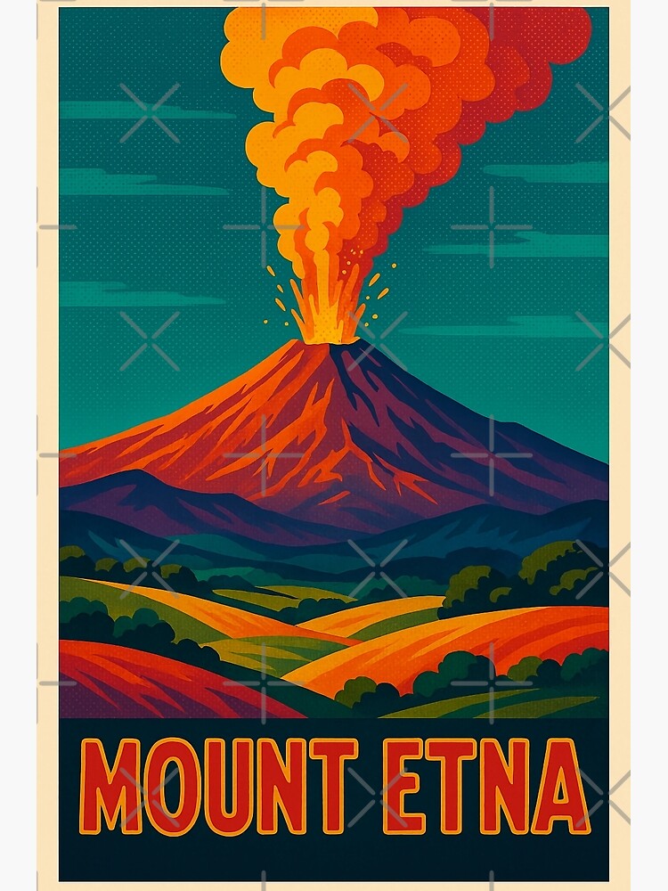 Mount Etna Travel Poster | Digital Retro Pop Art of Sicily's