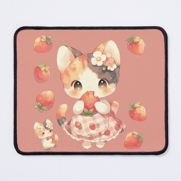 Item preview, Strawberry Kitty Delight - Cute Pastel Cat Illustration designed and sold by luminumance.