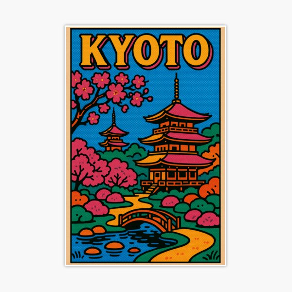 アート・デザイン・音楽 Travel & leisure graphics Vibrant Retro Pop Art Travel Poster of Kyoto | Colorful Japanese