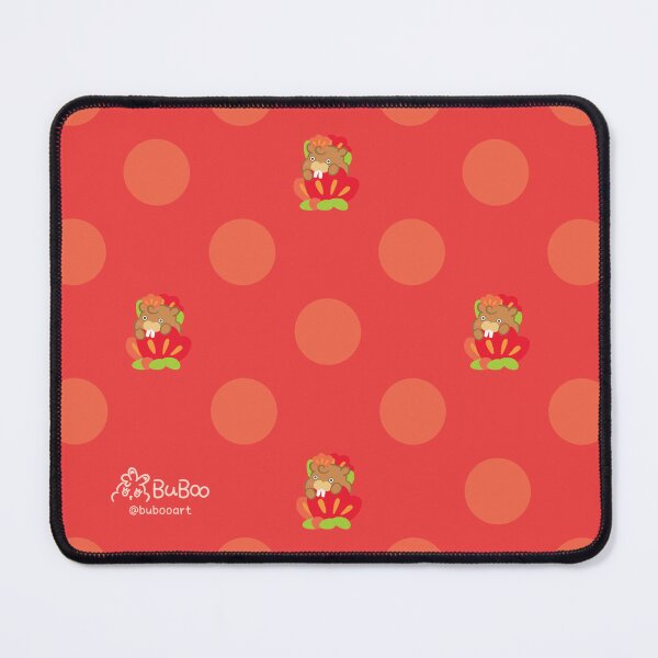 Item preview, Coral Red Camellia Colorful Print – Cute Cartoon Beaver "Taffy" Floral Design designed and sold by BuBooArt.