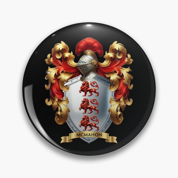 Item preview, McMahon Family Crest – Triple Red Lions on Silver Shield designed and sold by Highlandkings.