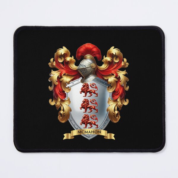 Item preview, McMahon Family Crest – Triple Red Lions on Silver Shield designed and sold by Highlandkings.