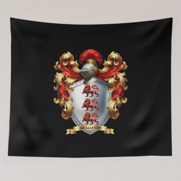 Item preview, McMahon Family Crest – Triple Red Lions on Silver Shield designed and sold by Highlandkings.