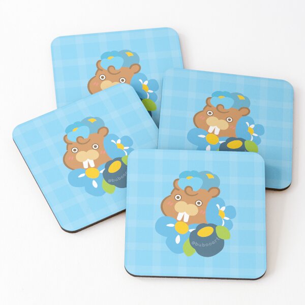 Item preview, Forget-Me-Not Blue Colorful Print – Cute Cartoon Beaver "Taffy" Floral Design designed and sold by BuBooArt.